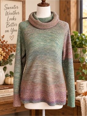 Jillian Nicole Multicolor Marled Cowl Neck Sweater Women’s Boho Knit